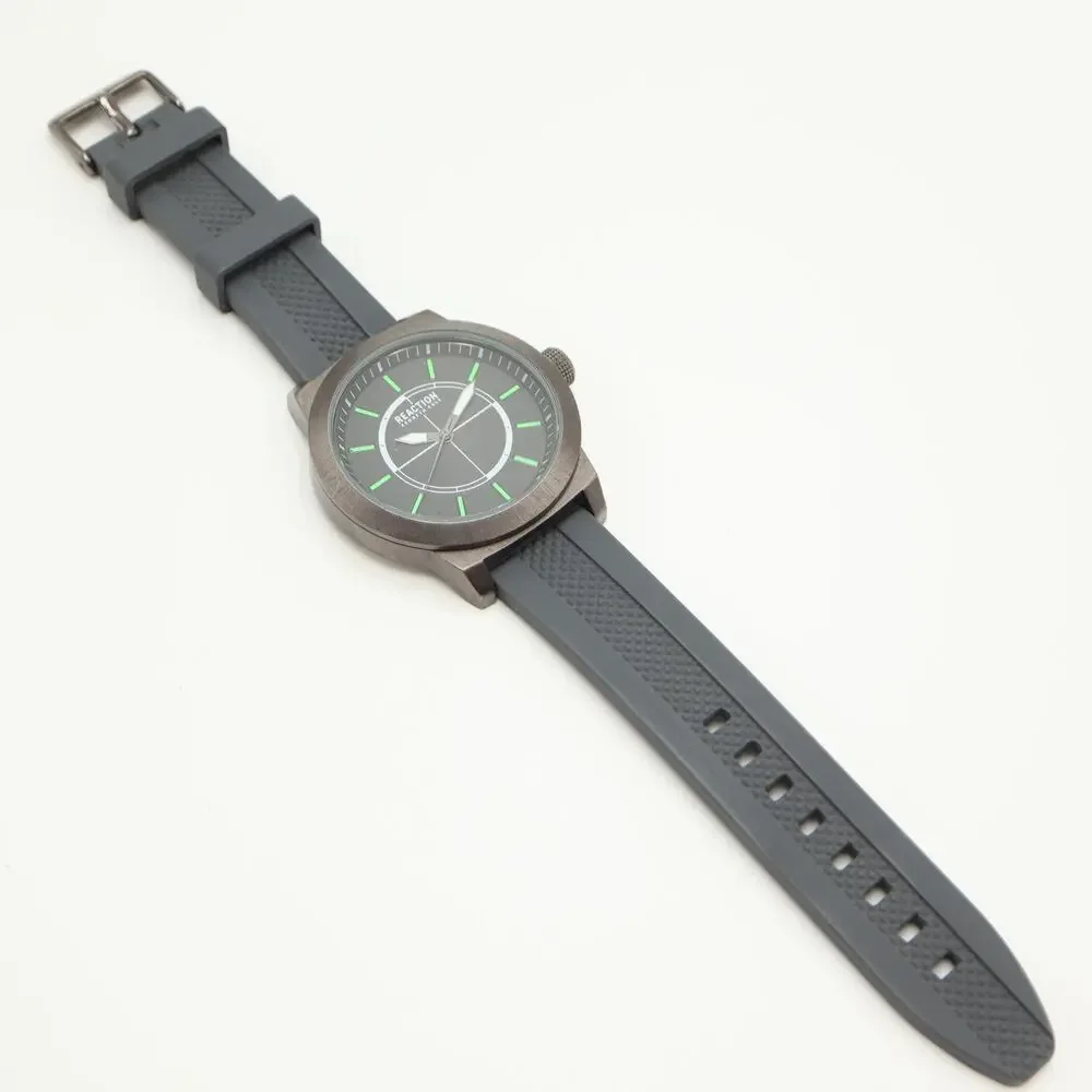 Kenneth Cole Reaction Mens 48mm Watch Gray Black Green Jumbo w New Battery